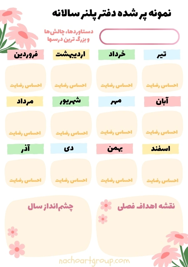 نمونه پر شده دفتر پلنر سالانه