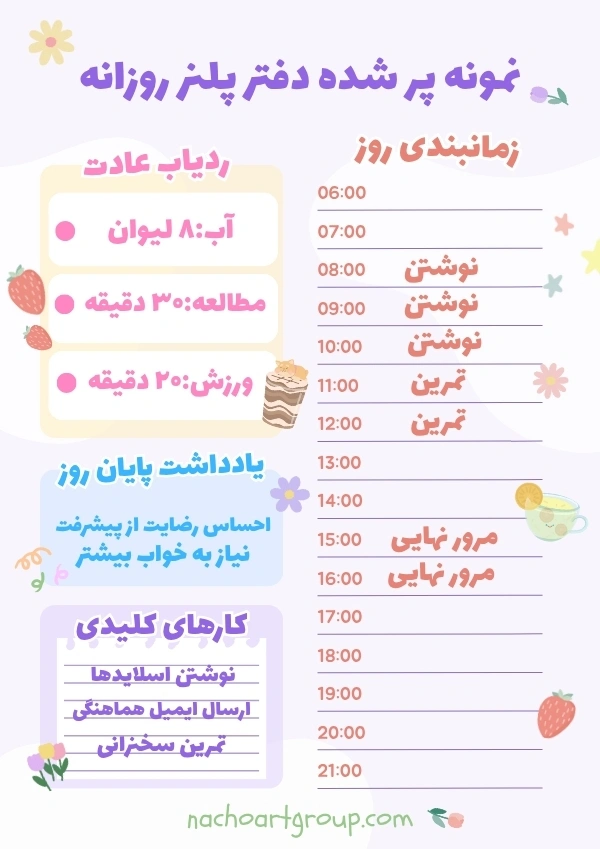 نمونه پر شده دفتر پلنر روزانه