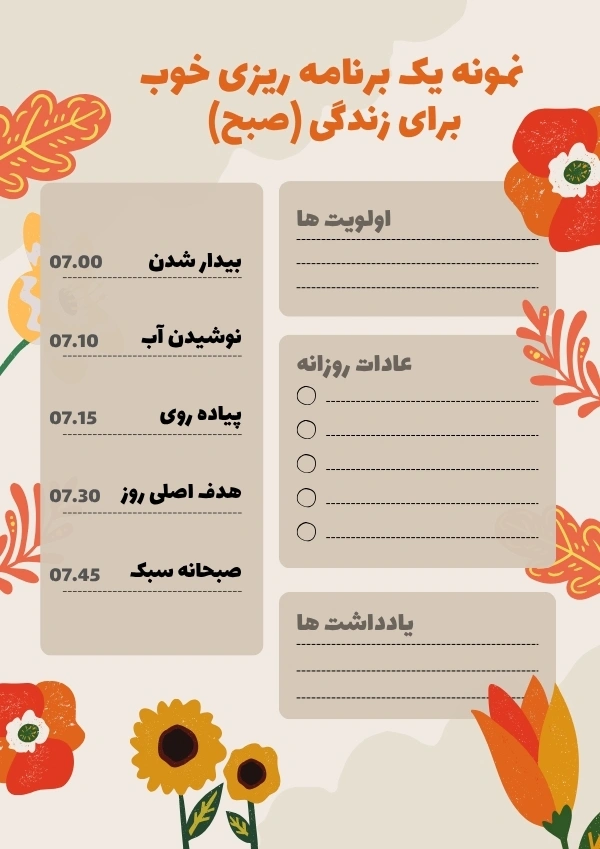 نمونه یک برنامه ریزی خوب برای زندگی (صبح)